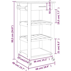 vidaXL Carros E Islas-Carrito de cocina MONZA madera maciza de pino 48x40x88,5 cm