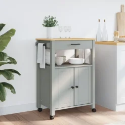 vidaXL Carrito de cocina MONZA madera maciza de pino 60x40x88,5 cm Gris New