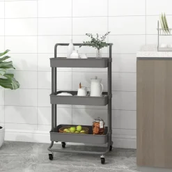 vidaXL Carros E Islas-Carrito de cocina 3 niveles hierro y ABS 42x35x85 cm