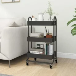 vidaXL Carros E Islas-Carrito de cocina 3 niveles acero 43x34x79 cm