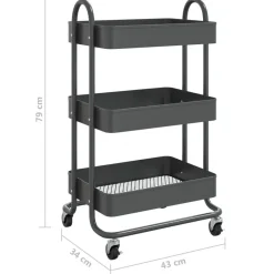 vidaXL Carros E Islas-Carrito de cocina 3 niveles acero 43x34x79 cm
