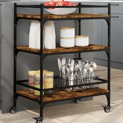 vidaXL Carrito de cocina madera ingeniería 65x40x86,5 cm Roble ahumado Hot
