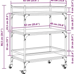 vidaXL Carrito de cocina madera ingeniería 65x40x86,5 cm Roble ahumado Hot