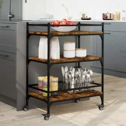 vidaXL Carrito de cocina madera ingeniería 65x40x86,5 cm Roble ahumado Hot