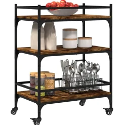 vidaXL Carrito de cocina madera ingeniería 65x40x86,5 cm Roble ahumado Hot