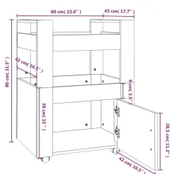 vidaXL Carrito de cocina madera contrachapada 60x45x80cm Roble ahumado Hot