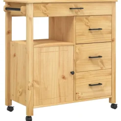 vidaXL Carrito de cocina MONZA madera maciza de pino 84x40x88,5 cm Marr&oacute;n Clearance
