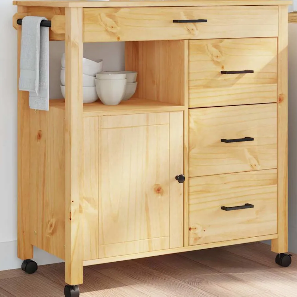vidaXL Carrito de cocina MONZA madera maciza de pino 84x40x88,5 cm Marrón Clearance