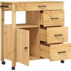 vidaXL Carrito de cocina MONZA madera maciza de pino 84x40x88,5 cm Marrón Clearance