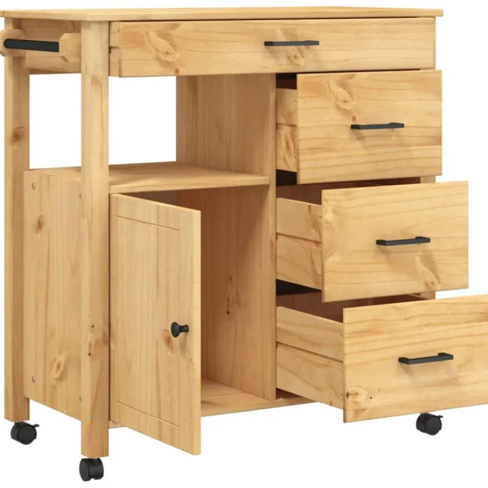 vidaXL Carrito de cocina MONZA madera maciza de pino 84x40x88,5 cm Marrón Clearance