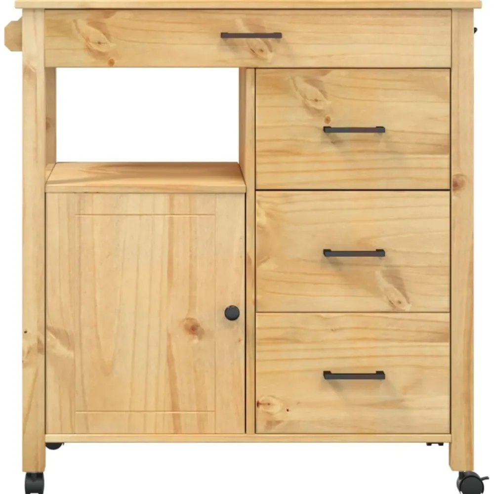 vidaXL Carrito de cocina MONZA madera maciza de pino 84x40x88,5 cm Marrón Clearance