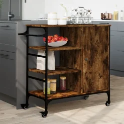 vidaXL Carrito de cocina de madera 87,5x38,5x84,5 cm Roble ahumado Online