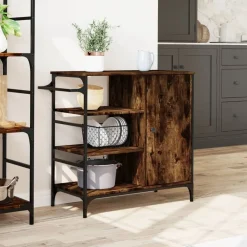 vidaXL Carrito de cocina de madera 87,5x38,5x84,5 cm Roble ahumado Online