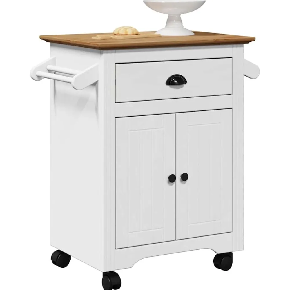 vidaXL Carrito de cocina BODO blanco y marrón 72x45x80 cm Blanco y marrón Discount