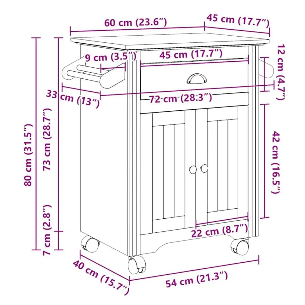 vidaXL Carrito de cocina BODO blanco y marrón 72x45x80 cm Blanco y marrón Discount