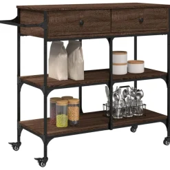 vidaXL Carros E Islas-Carrito de cocina madera ingeniería marrón roble 105x42x95 cm