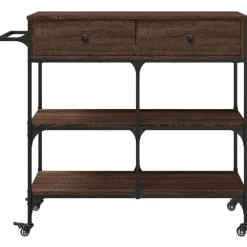 vidaXL Carros E Islas-Carrito de cocina madera ingeniería marrón roble 105x42x95 cm