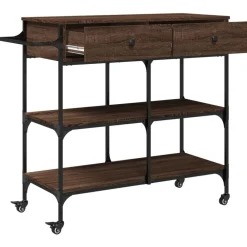 vidaXL Carros E Islas-Carrito de cocina madera ingeniería marrón roble 105x42x95 cm