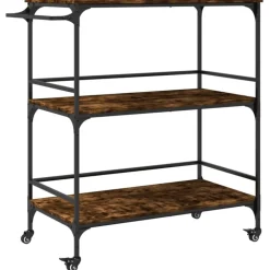 vidaXL Carros E Islas-Carrito de cocina madera ingeniería roble humo 100,5x50x105 cm