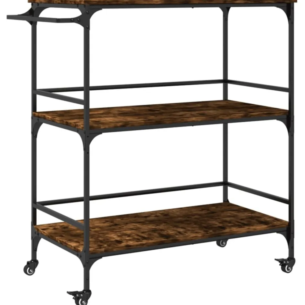 vidaXL Carros E Islas-Carrito de cocina madera ingeniería roble humo 100,5x50x105 cm