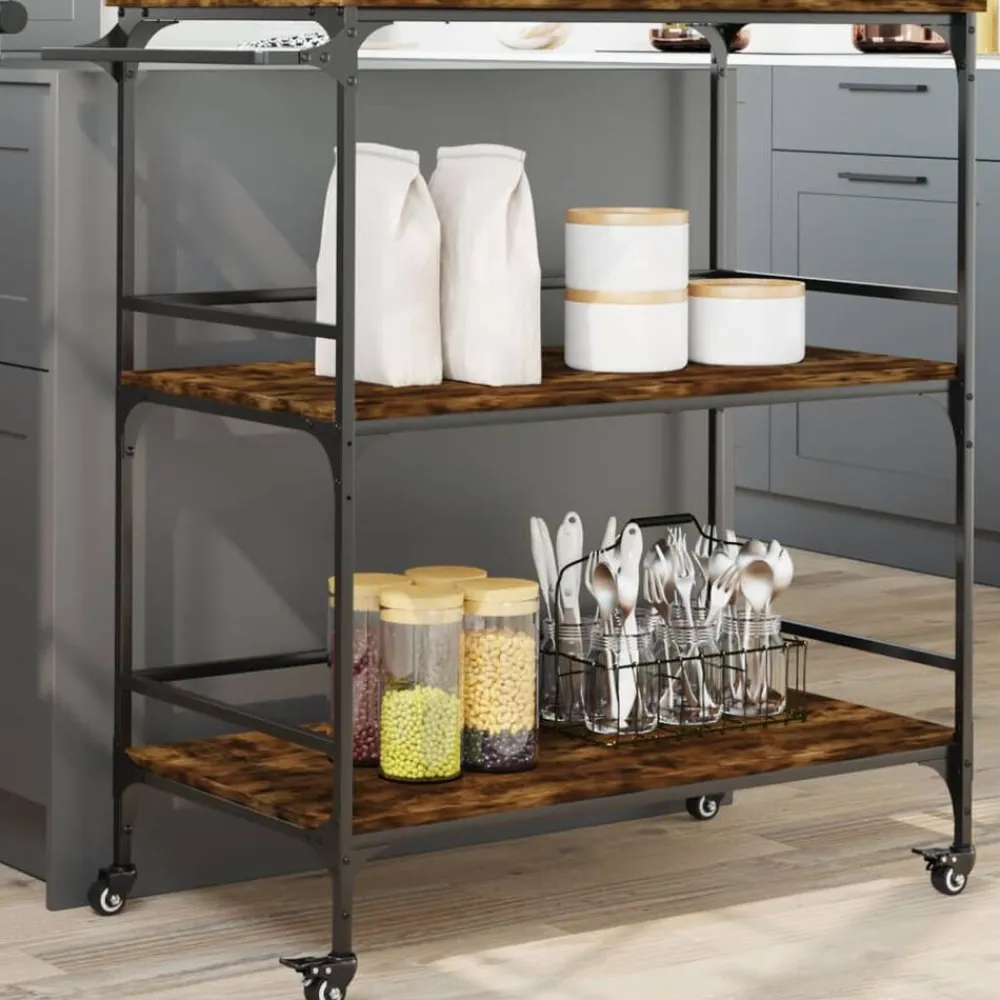 vidaXL Carros E Islas-Carrito de cocina madera ingeniería roble humo 100,5x50x105 cm