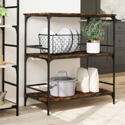 vidaXL Carros E Islas-Carrito de cocina madera ingeniería roble humo 100,5x50x105 cm