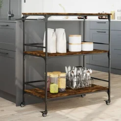 vidaXL Carros E Islas-Carrito de cocina madera ingeniería roble humo 100,5x50x105 cm