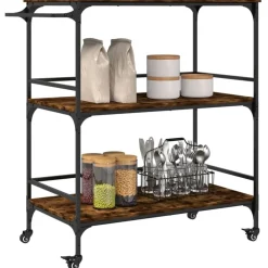 vidaXL Carros E Islas-Carrito de cocina madera ingeniería roble humo 100,5x50x105 cm