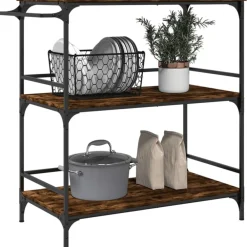 vidaXL Carros E Islas-Carrito de cocina madera ingeniería roble humo 100,5x50x105 cm