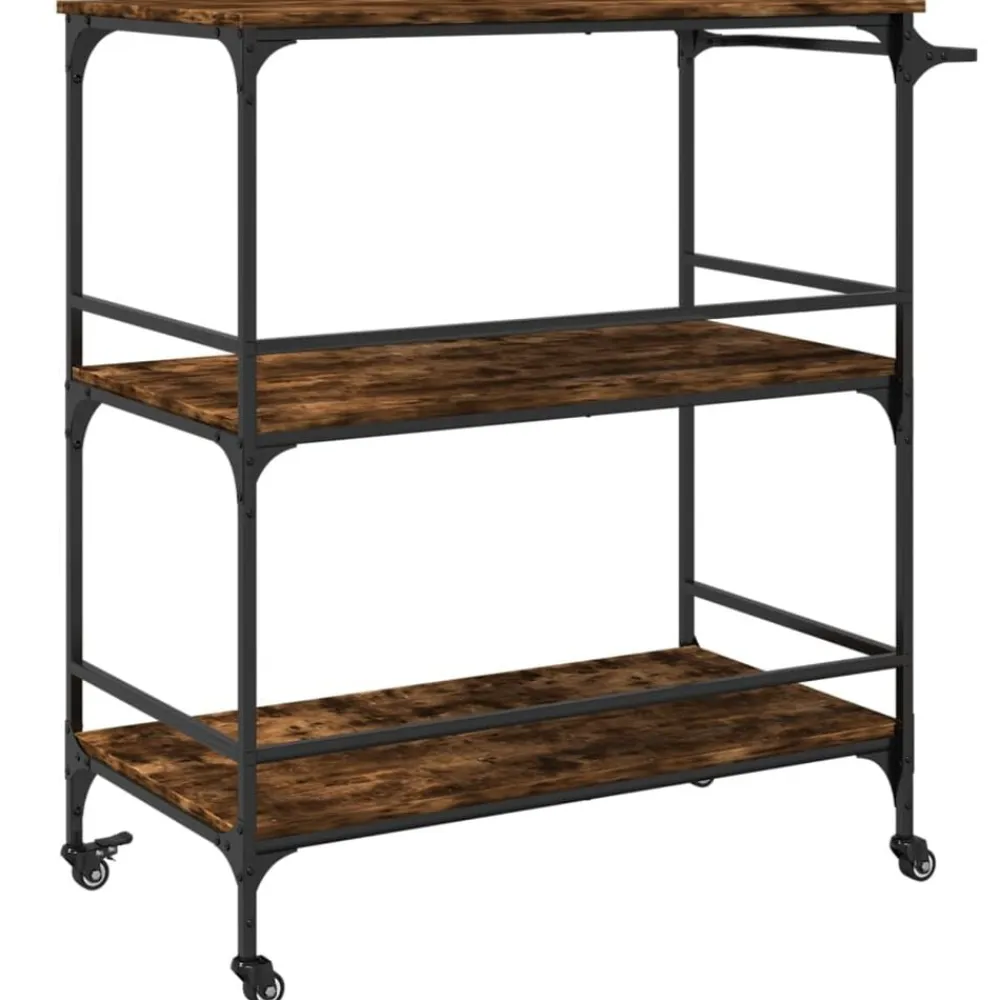 vidaXL Carros E Islas-Carrito de cocina madera ingeniería roble humo 100,5x50x105 cm