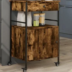 vidaXL Carrito de cocina madera ingeniería 56x43x89,5 cm Roble ahumado New