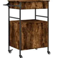 vidaXL Carrito de cocina madera ingeniería 56x43x89,5 cm Roble ahumado New