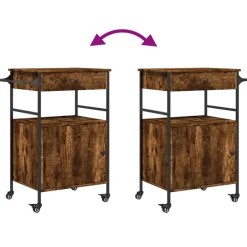 vidaXL Carrito de cocina madera ingeniería 56x43x89,5 cm Roble ahumado New
