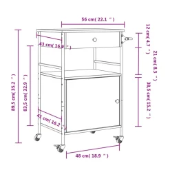 vidaXL Carrito de cocina madera ingeniería 56x43x89,5 cm Roble ahumado New
