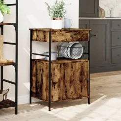 vidaXL Carrito de cocina madera ingeniería 56x43x89,5 cm Roble ahumado New