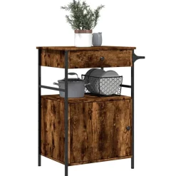 vidaXL Carrito de cocina madera ingeniería 56x43x89,5 cm Roble ahumado New