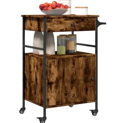 vidaXL Carrito de cocina madera ingeniería 56x43x89,5 cm Roble ahumado New