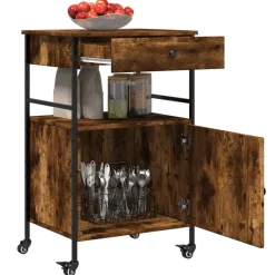 vidaXL Carrito de cocina madera ingeniería 56x43x89,5 cm Roble ahumado New