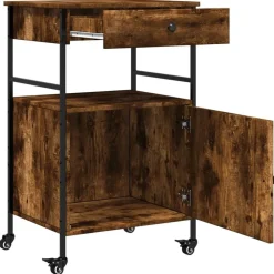 vidaXL Carrito de cocina madera ingeniería 56x43x89,5 cm Roble ahumado New