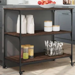 vidaXL Carrito de cocina madera ingeniería marrón roble 102x50x95 cm Marr&oacute;n roble Sale