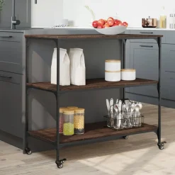 vidaXL Carrito de cocina madera ingeniería marrón roble 102x50x95 cm Marr&oacute;n roble Sale