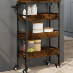 vidaXL Carrito de cocina madera ingeniería 53x20x76 cm Roble ahumado Sale