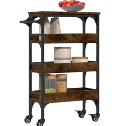 vidaXL Carrito de cocina madera ingeniería 53x20x76 cm Roble ahumado Sale