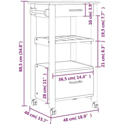 vidaXL Carros E Islas-Carrito de cocina MONZA madera maciza de pino 48x40x88,5 cm