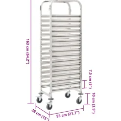 vidaXL Carrito de cocina 16 bandejas acero inoxidable 38x55x163 cm