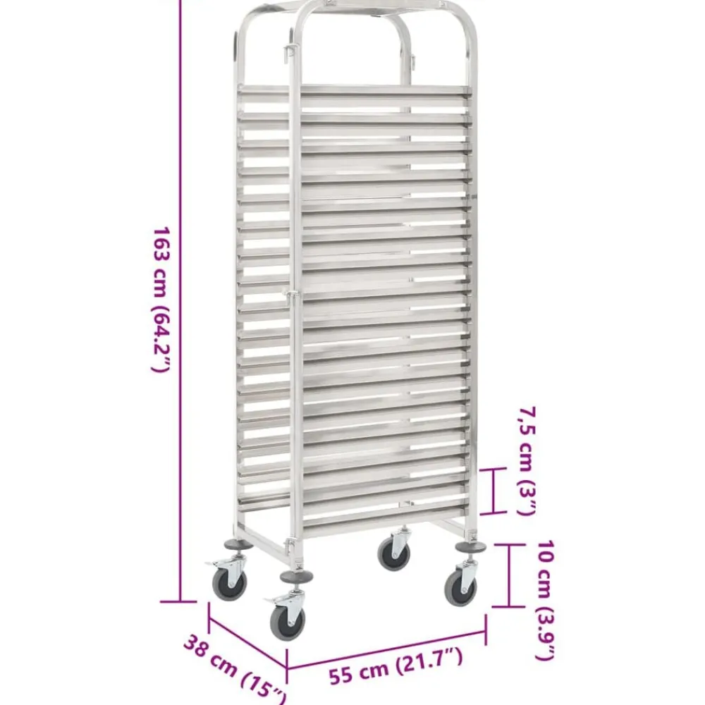 vidaXL Carrito de cocina 16 bandejas acero inoxidable 38x55x163 cm