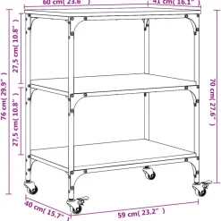 vidaXL Carros E Islas-Carrito de cocina madera ingeniería 60x41x76 cm