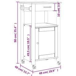 vidaXL Carros E Islas-Carrito de cocina MONZA madera maciza de pino 48x40x88,5 cm