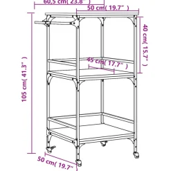vidaXL Carrito de cocina madera ingeniería roble marrón 60,5x50x105cm Marr&oacute;n roble New