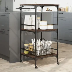 vidaXL Carrito de cocina madera ingeniería roble marrón 60,5x50x105cm Marr&oacute;n roble New